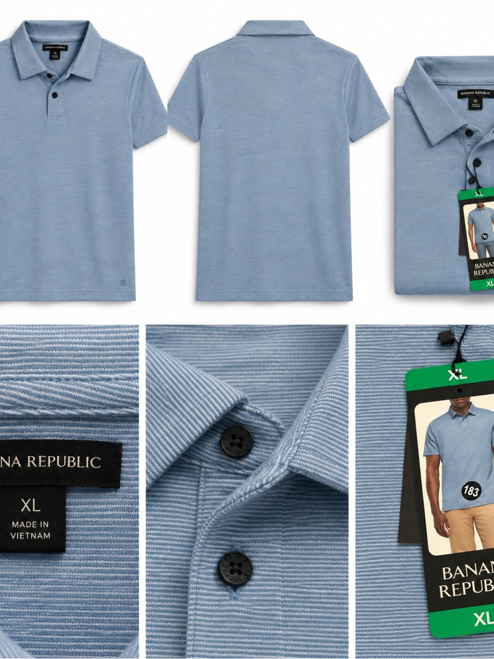 Banana Republic Mens XL Blue Textured Knit Short Sleeve Polo Shirt NWT